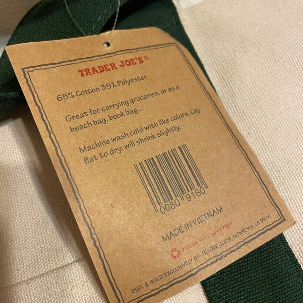 New with Tags! Set of 2: GREEN - Trader Joe's Large & Mini Canvas Totes - Picture 6 of 14